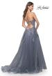 Picture of: Tulle A-line Dress with Jeweled Lace Appliques and Slit in Slate, Style: 31472, Back Picture