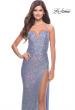 Picture of: Sequin Prom Dress with Ruching and Open Tie Back in Slate, Style: 31349, Detail Picture 1