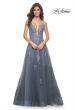 Picture of: Tulle A-line Dress with Jeweled Lace Appliques and Slit in Slate, Style: 31472, Detail Picture 1