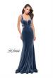 Picture of: Form Fitting Velvet Mermaid Gown with Side Cut Outs in Slate Blue, Style: 25866, Detail Picture 2