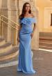 Picture of: Off-the-Shoulder Gown with Draped Bow Detail in Smoky Blue, Style: 33220, Main Picture