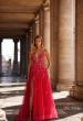 Picture of: Beautiful Lace Embellished A-Line Tulle Prom Dress with Deep V in Strawberry, Style: 32062, Detail Picture 2