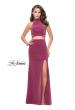Picture of: Two Piece Jersey Prom Dress with Open Back and Leg Slit in Strawberry, Style: 25604, Detail Picture 2