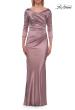Picture of: Satin Three Quarter Sleeve Draped Evening Gown in Taupe, Style: 33408, Detail Picture 9
