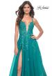 Picture of: Beautiful Lace Embellished A-Line Tulle Prom Dress with Deep V in Teal, Style: 32062, Detail Picture 10