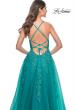 Picture of: Beautiful Lace Embellished A-Line Tulle Prom Dress with Deep V in Teal, Style: 32062, Detail Picture 11