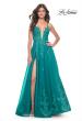 Picture of: Beautiful Lace Embellished A-Line Tulle Prom Dress with Deep V in Teal, Style: 32062, Detail Picture 4