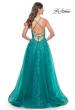 Picture of: Beautiful Lace Embellished A-Line Tulle Prom Dress with Deep V in Teal, Style: 32062, Detail Picture 5