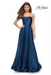 Picture of: Strapless Satin Gown with Ruching and Pockets in Teal, Style: 27130, Main Picture