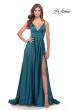 Picture of: A-Line Satin Gown with Ruched Bodice and V Neck in Teal, Style: 31505, Main Picture