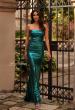 Picture of: Fabulous Metallic Jersey Ruched Strapless Dress in Teal , Style 32518, Main Picture