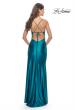 Picture of: Fitted Liquid Jersey Dress with High Slit and Open Back in Teal, Style: 31208, Detail Picture 9