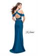 Picture of: Two Piece Long Prom Dress with Beaded Halter Top in Teal, Style: 25846, Back Picture