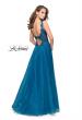 Picture of: Long A-line Prom Dress with Beaded Lace Bodice in Teal, Style: 25970, Back Picture