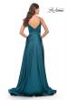 Picture of: A-Line Satin Gown with Ruched Bodice and V Neck in Teal, Style: 31505, Back Picture