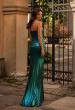 Picture of: Fabulous Metallic Jersey Ruched Strapless Dress in Teal , Style 32518, Back Picture