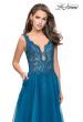 Picture of: Long A-line Prom Dress with Beaded Lace Bodice in Teal, Style: 25970, Detail Picture 1