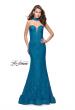 Picture of: Strapless Beaded Lace Mermaid Dress with T Back in Teal, Style: 26261, Detail Picture 2
