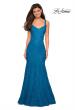Picture of: Open Back Stretch Lace Long Prom Dress in Teal, Style: 27709, Detail Picture 2