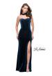 Picture of: Long Strapless Velvet Prom Gown with Cascading Beads in Teal, Style: 26239, Detail Picture 2