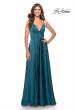 Picture of: A-Line Satin Gown with Ruched Bodice and V Neck in Teal, Style: 31505, Detail Picture 5