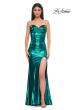 Picture of: Pretty Metallic Jersey Ruched Dress with Sweetheart Neckline in Teal , Style 32806, Detail Picture 7