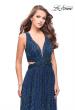 Picture of: Pleated Lame Prom Dress with Cut Outs and a Deep V in Turquoise, Style: 25643, Detail Picture 2