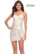 Picture of: Metallic Short Dress with Ruching and Ruffle Skirt in White Gold, Detail Picture 1