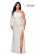 Picture of: One Shoulder Long Sleeve Metallic Plus Size Gown in White Gold, Style: 28878, Detail Picture 1