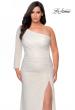 Picture of: One Shoulder Long Sleeve Metallic Plus Size Gown in White Gold, Style: 28878, Detail Picture 4