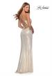 Picture of: Long Metallic Jersey Prom Dress with Knot Detail in White/Gold, Style: 28363, Back Picture