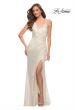 Picture of: Criss Cross Ruched Metallic Prom Dress with Slit White Gold, Style 29836, Detail Picture 1