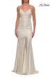 Picture of: Metallic Jersey Mermaid Gown with Draped Cowl Neckline and Lace-Up Back in White Gold, Style: 33412, Detail Picture 7