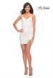 Picture of: Stretch Lace Dress with V Neckline and Lace Up Back in White, Detail Picture 9