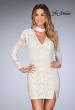 Picture of: Long Sleeve Short Lace Dress with Choker in White, Style: 25373, Detail Picture 1