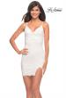 Picture of: Stretch Lace Dress with V Neckline and Lace Up Back in White, Detail Picture 3