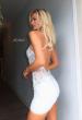 Picture of: Embellished Open-Back Ruched Mini Dress in White, Style 33928, Detail Picture 7