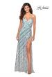 Picture of: Multi-Colored Striped Sequin Faux Wrap Prom Dress in White, Style: 28717, Detail Picture 1
