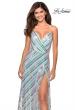 Picture of: Multi-Colored Striped Sequin Faux Wrap Prom Dress in White, Style: 28717, Detail Picture 4