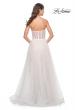Picture of: Pearl Tulle A-Line with Strapless Satin Bustier Top in White Nude, Style: 32149, Back Picture