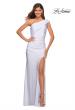 Picture of: One Shoulder Shiny Ruched Jersey Gown with Slit in White, Style: 30645, Main Picture