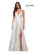 Picture of: Long Satin Dress with Side Slit and V Shaped Back in White, Style: 28607, Detail Picture 9