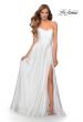 Picture of: Strapless Satin Gown with Pleated Bodice and Slit in White, Style: 28608, Detail Picture 9