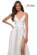 Picture of: Long Satin Dress with Side Slit and V Shaped Back in White, Style: 28607, Detail Picture 12