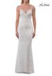 Picture of: Lace Fitted Gown with Ruched Bodice and Sheer Back in White, Style: 33443, Detail Picture 20