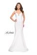 Picture of: Long Form Fitting Jersey Prom Dress with Open Back in White, Style: 25651, Detail Picture 2