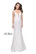 Picture of: Long Jersey Mermaid Dress with Deep V and Strappy Back in White, Style: 25594, Detail Picture 3