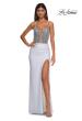 Picture of: Ruched Jersey Prom Dress with Rhinestone Top and Deep V in White, Style: 32729, Detail Picture 3