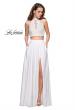 Picture of: Two piece gown with lace up top and satin A line skirt in White, Style: 25263, Detail Picture 4