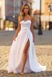 Picture of: Strapless Satin A-Line Gown with Draped Bodice and High Slit in White, Style: 33417, Detail Picture 4